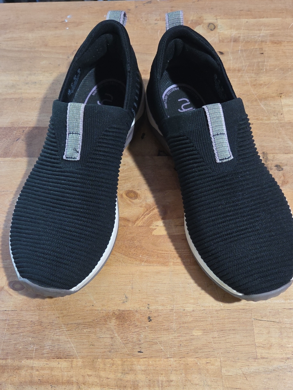 Ryka Slip-On Knit Sneakers in Black with White Soles 8.5
